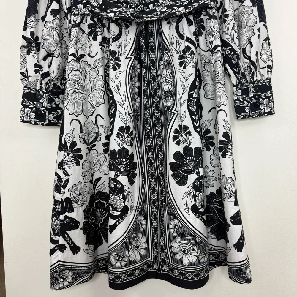 NWT FARM Rio Black and White Floral Midi Shirt Dress - Picture 8 of 15